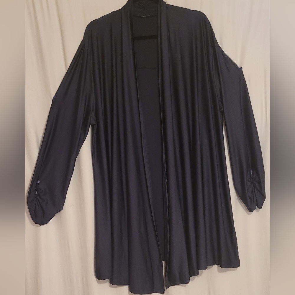 Lily Open Front Long Sleeve Duster - Navy